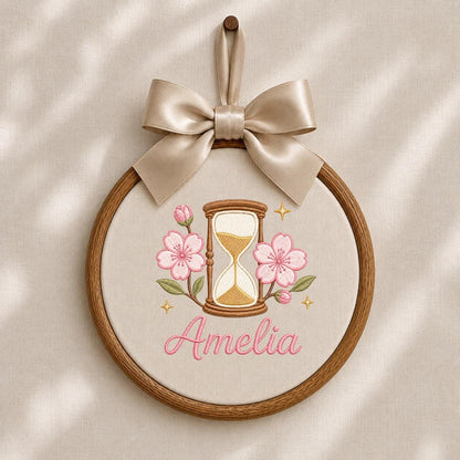 Personalized Oval Embroidery Hoop Art, Cherry Blossom Hourglass Name Sign