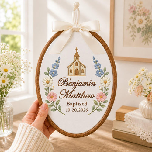 Personalized Embroidered Ornament, Baptism Name Hoop, Christian Baby Gift, Church Nursery Decor, Christening Keepsake, Baptism Date Gift