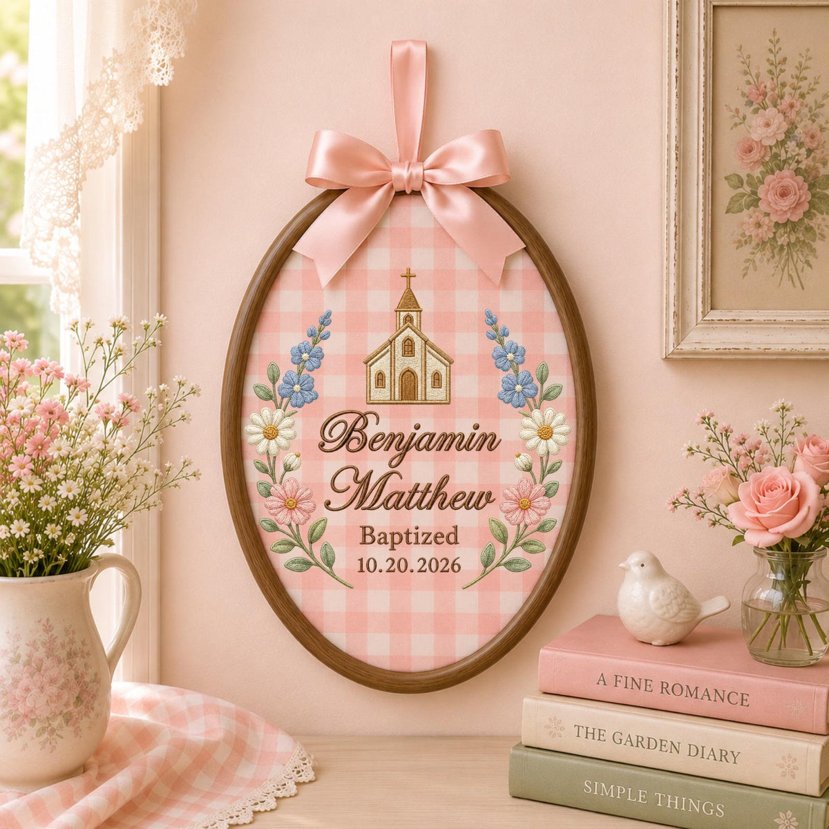 Personalized Embroidered Ornament, Baptism Name Hoop, Christian Baby Gift, Church Nursery Decor, Christening Keepsake, Baptism Date Gift