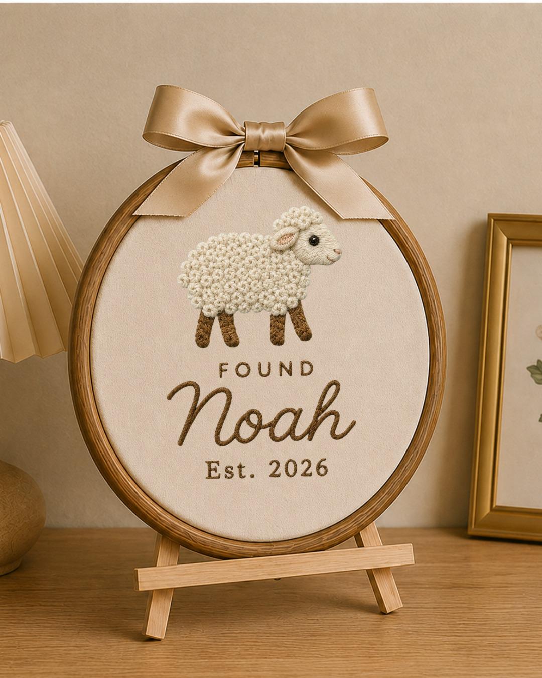 Personalized Sheep Embroidered Ornament, Custom Baby Name Hoop, Found Sheep Nursery Decor, Christian Baby Gift, Newborn Keepsake