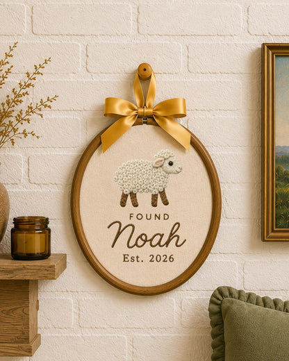 Personalized Sheep Embroidered Ornament, Custom Baby Name Hoop, Found Sheep Nursery Decor, Christian Baby Gift, Newborn Keepsake