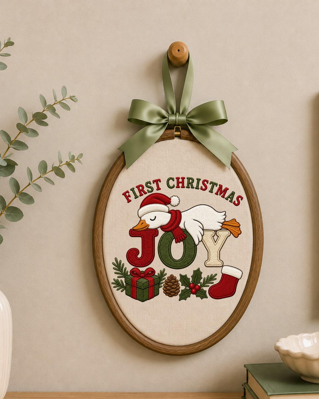 First Christmas Goose Embroidered Ornament, Personalized Holiday Hoop, Christmas Goose Decor, Baby First Christmas Gift, Festive Keepsake