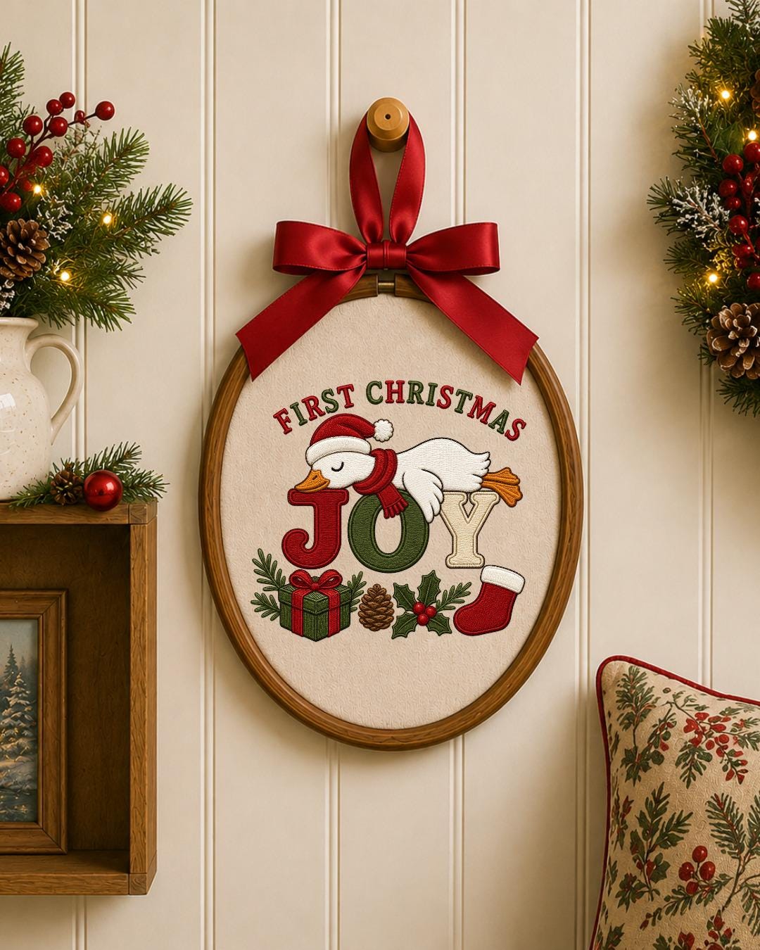 First Christmas Goose Embroidered Ornament, Personalized Holiday Hoop, Christmas Goose Decor, Baby First Christmas Gift, Festive Keepsake