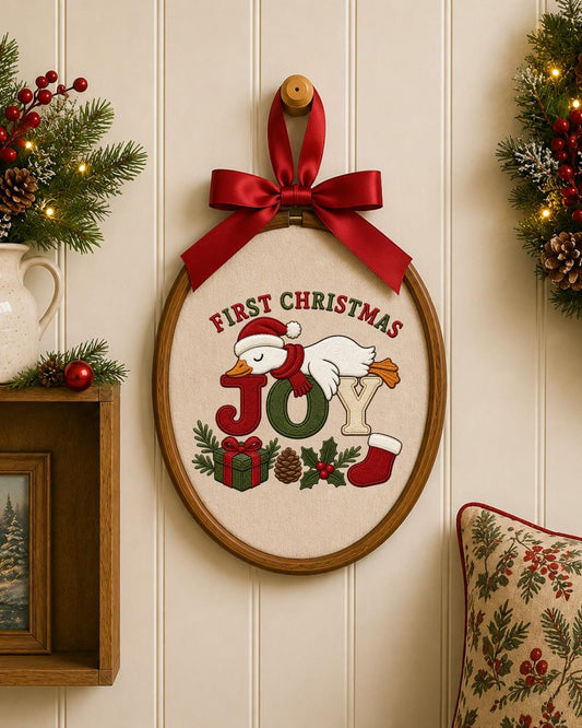 First Christmas Goose Embroidered Ornament, Personalized Holiday Hoop, Christmas Goose Decor, Baby First Christmas Gift, Festive Keepsake