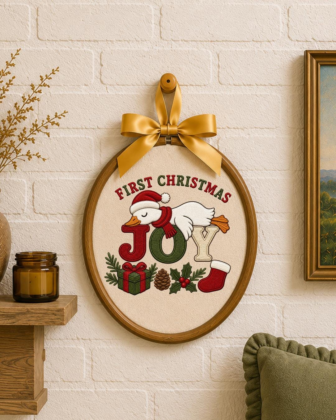 First Christmas Goose Embroidered Ornament, Personalized Holiday Hoop, Christmas Goose Decor, Baby First Christmas Gift, Festive Keepsake