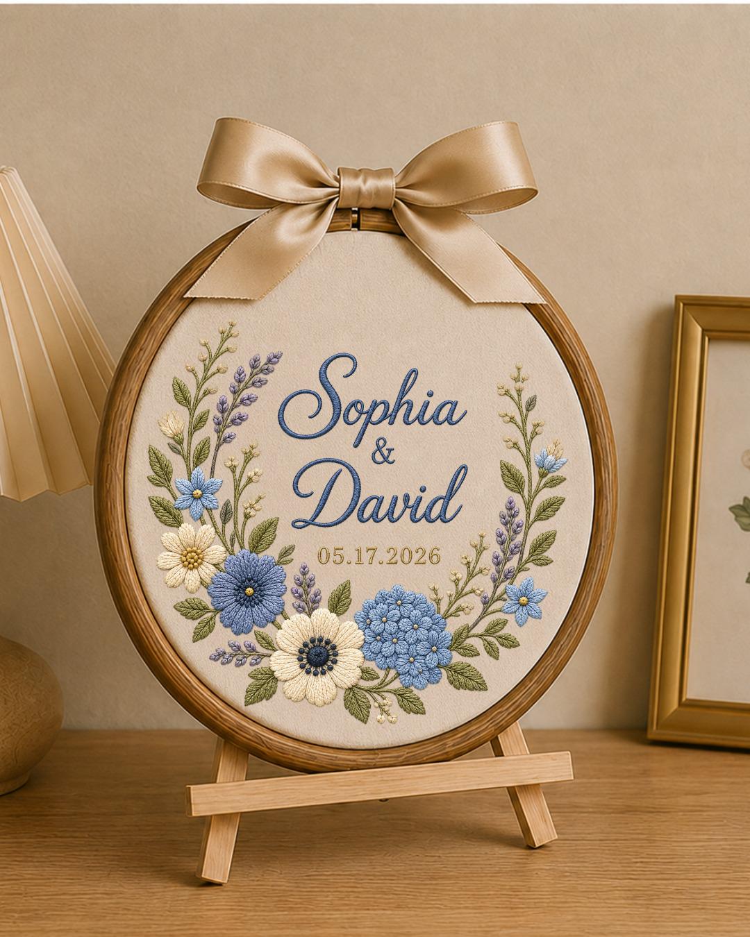 Personalized Wedding Embroidered Ornament, Custom Couple Names Floral Hoop, Wedding Date Keepsake, Anniversary Gift, Bridal Shower Gift