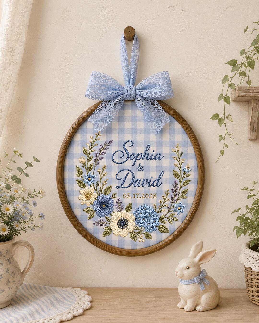 Personalized Wedding Embroidered Ornament, Custom Couple Names Floral Hoop, Wedding Date Keepsake, Anniversary Gift, Bridal Shower Gift