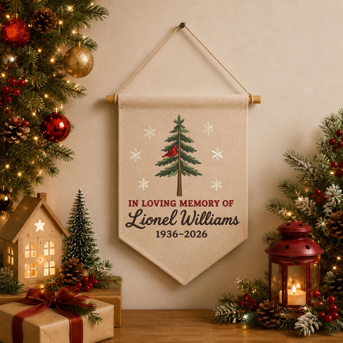 Personalized Cardinal Memorial Embroidered Wall Hanging Banner, In Loving Memory Sign, Sympathy Gift, Remembrance Keepsake Decor