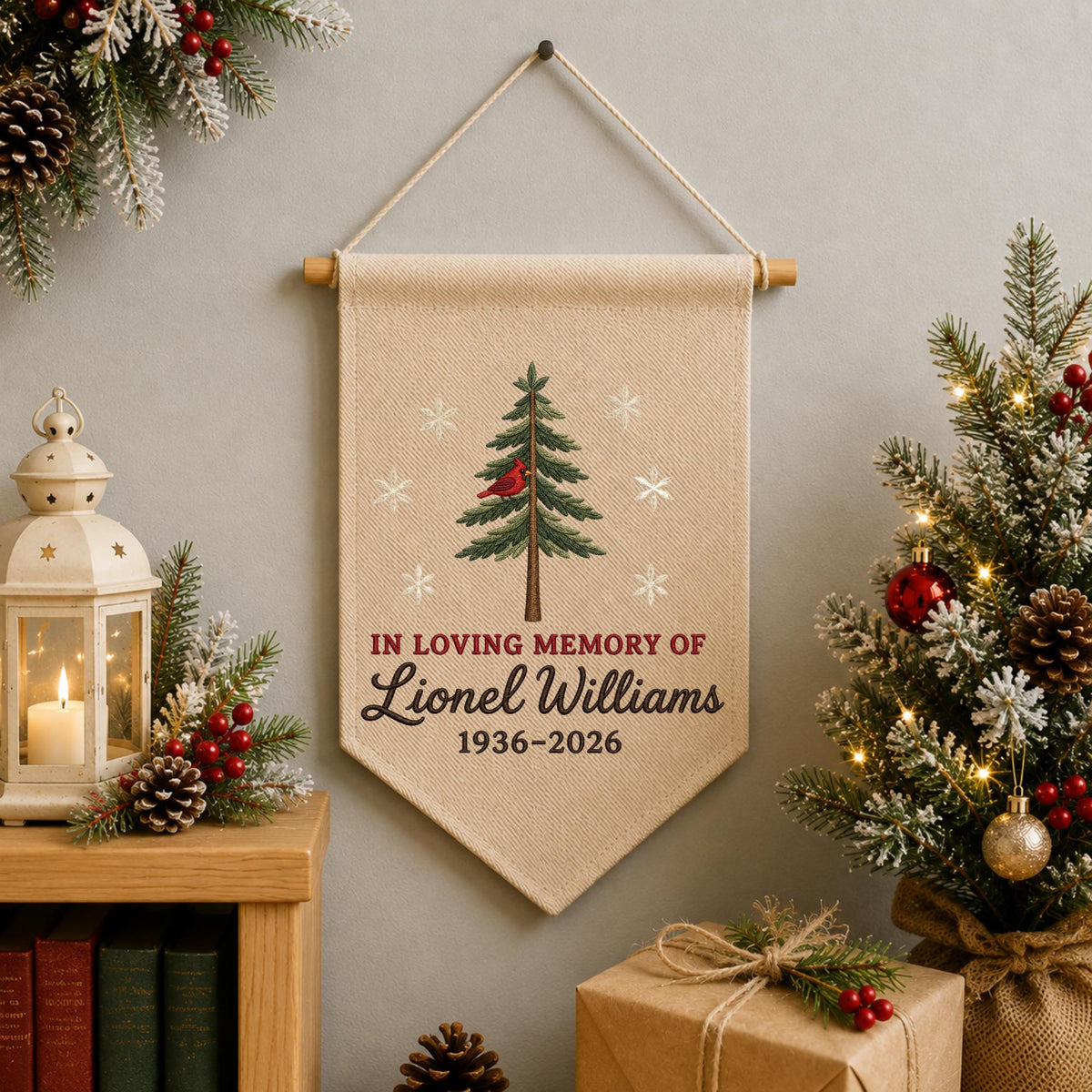 Personalized Cardinal Memorial Embroidered Wall Hanging Banner, In Loving Memory Sign, Sympathy Gift, Remembrance Keepsake Decor