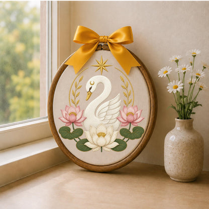 Personalized Embroidered Ornament, Swan Lotus Ornament, Elegant Floral Swan Decor, Baby Girl Nursery Gift, Personalized Keepsake