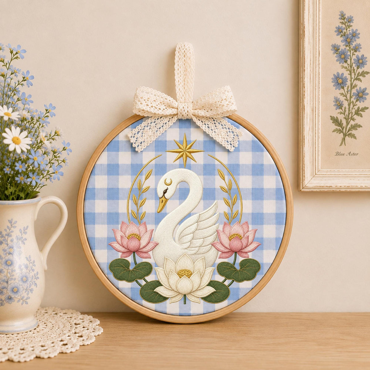 Personalized Embroidered Ornament, Swan Lotus Ornament, Elegant Floral Swan Decor, Baby Girl Nursery Gift, Personalized Keepsake