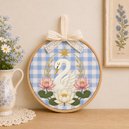 Personalized Embroidered Ornament, Swan Lotus Ornament, Elegant Floral Swan Decor, Baby Girl Nursery Gift, Personalized Keepsake