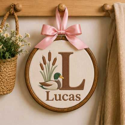 Personalized Embroidered Ornament, Mallard Duck Nursery Ornament, Custom Initial Name Gift, Woodland Baby Boy Decor, Duck Keepsake