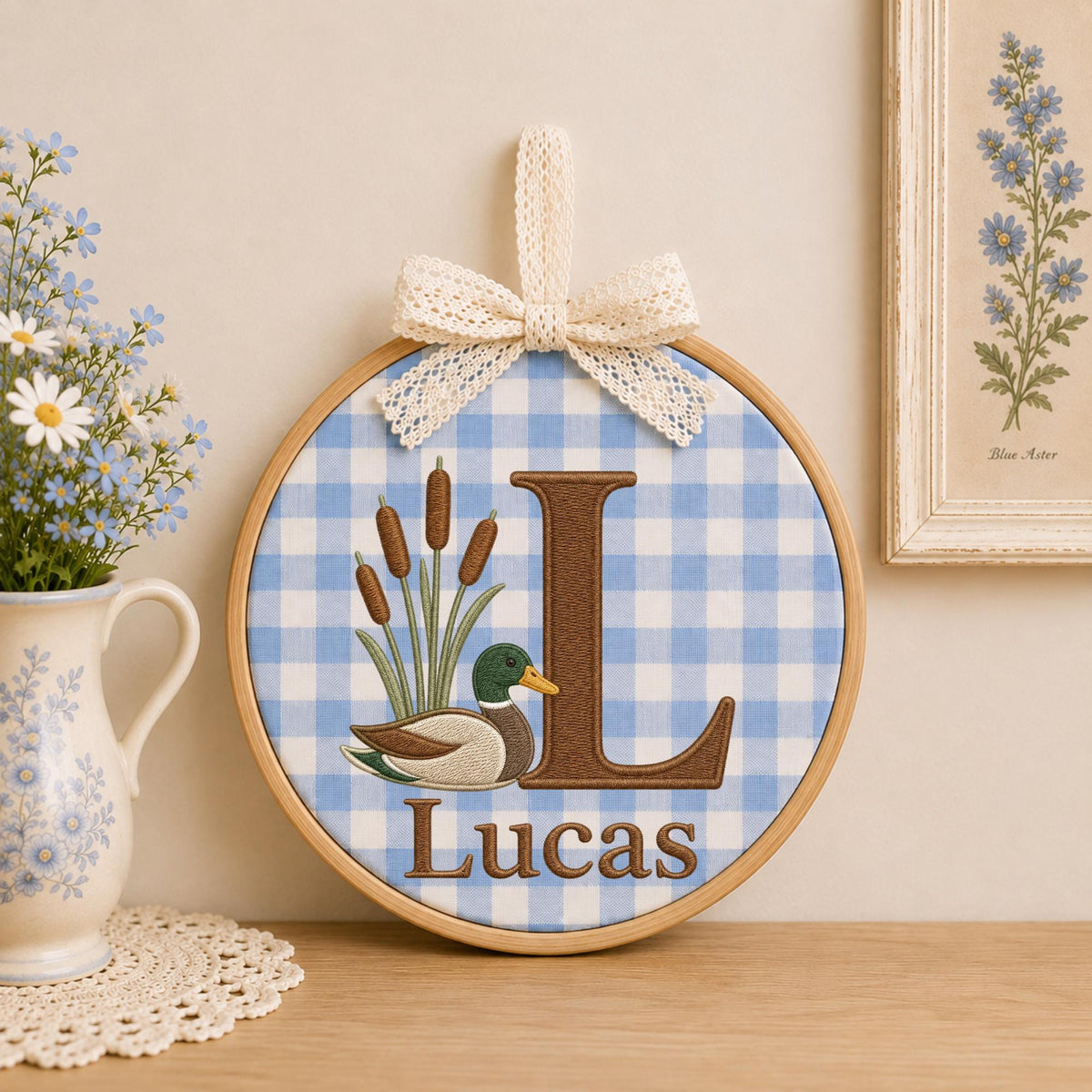 Personalized Embroidered Ornament, Mallard Duck Nursery Ornament, Custom Initial Name Gift, Woodland Baby Boy Decor, Duck Keepsake