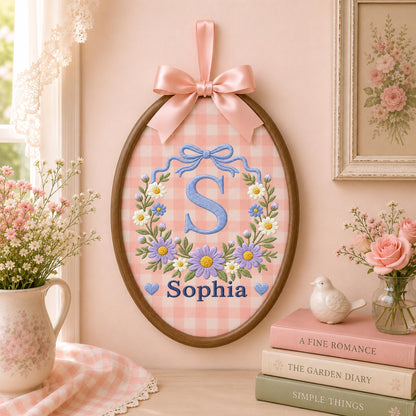 Personalized Embroidered Ornament, Floral Initial Ornament, Custom Name Monogram Gift, Daisy Nursery Decor, Baby Girl Keepsake