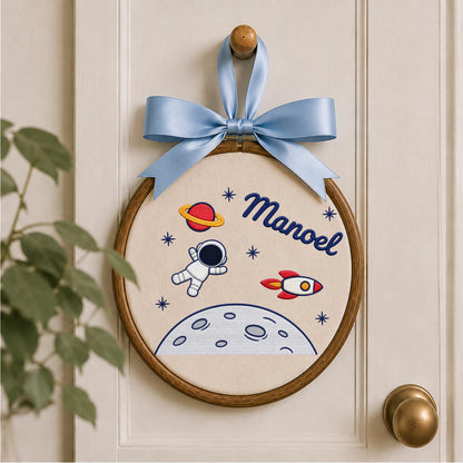 Personalized Embroidered Ornament, Astronaut Space Ornament, Custom Name Rocket Nursery Decor, Baby Boy Space Gift, Moon Keepsake