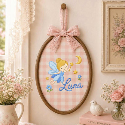 Personalized Embroidered Fairy Hoop Art, Custom Name Nursery Decor