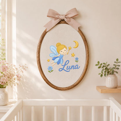 Personalized Embroidered Fairy Hoop Art, Custom Name Nursery Decor