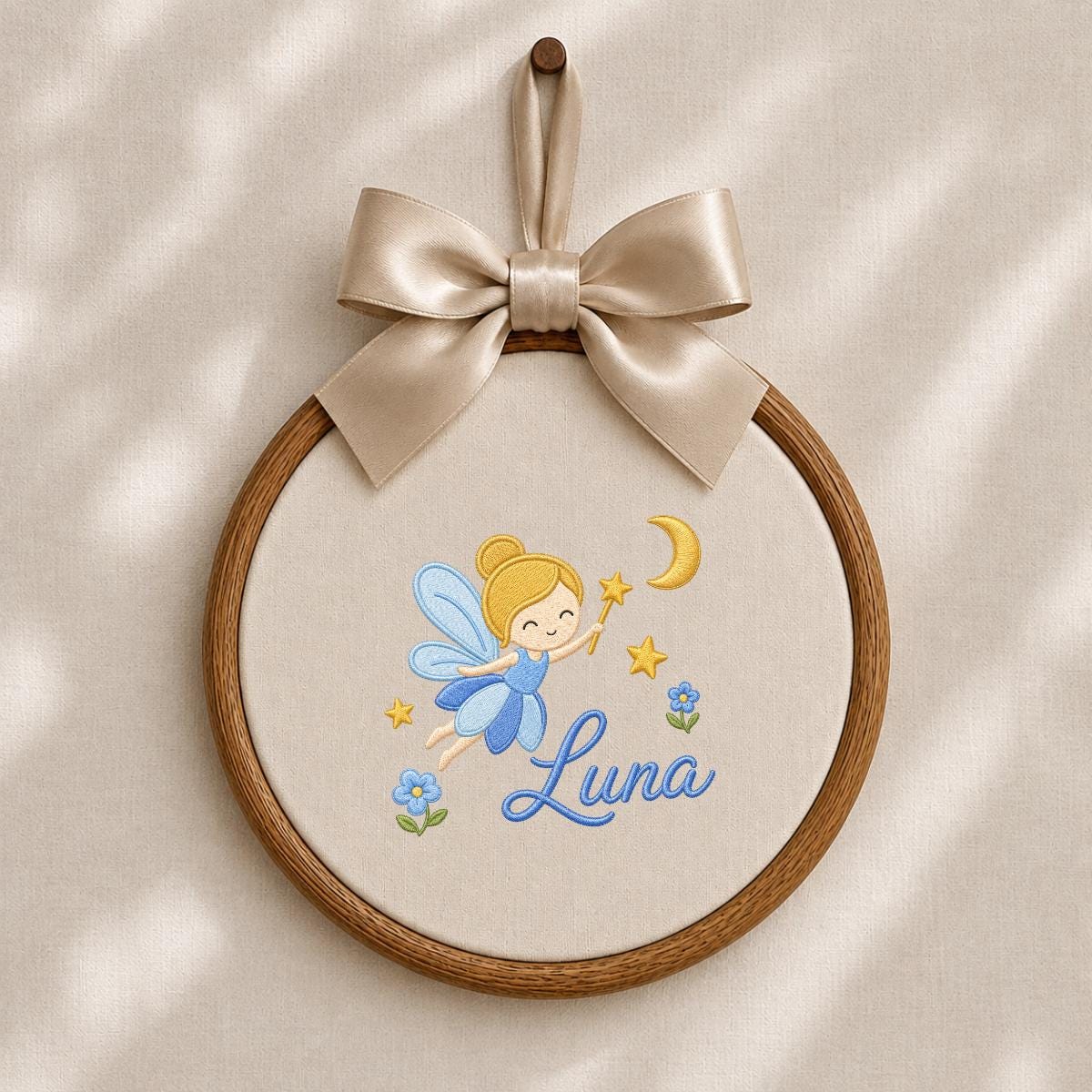 Personalized Embroidered Fairy Hoop Art, Custom Name Nursery Decor