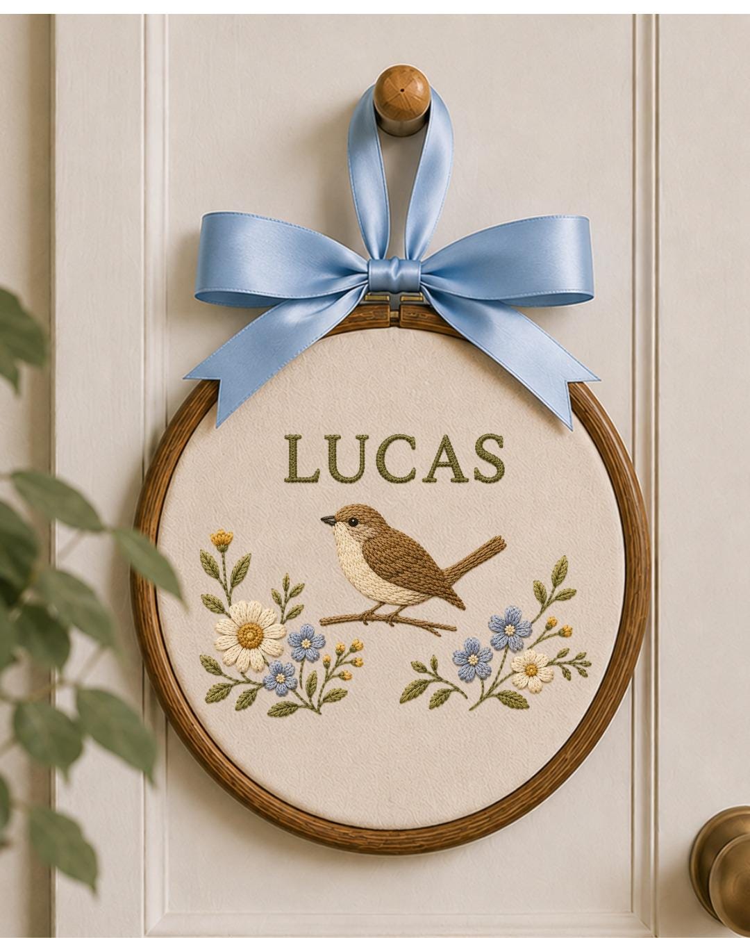 Personalized Embroidered Bird Ornament, Custom Baby Name Hoop, Floral Bird Nursery Decor, Woodland Baby Gift, Newborn Keepsake