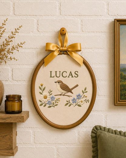 Personalized Embroidered Bird Ornament, Custom Baby Name Hoop, Floral Bird Nursery Decor, Woodland Baby Gift, Newborn Keepsake