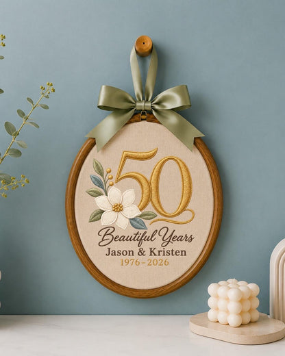 Personalized 50th Anniversary Embroidered Ornament, Custom Golden Wedding Anniversary Keepsake, 50 Years Together Gift, Couple Anniversary