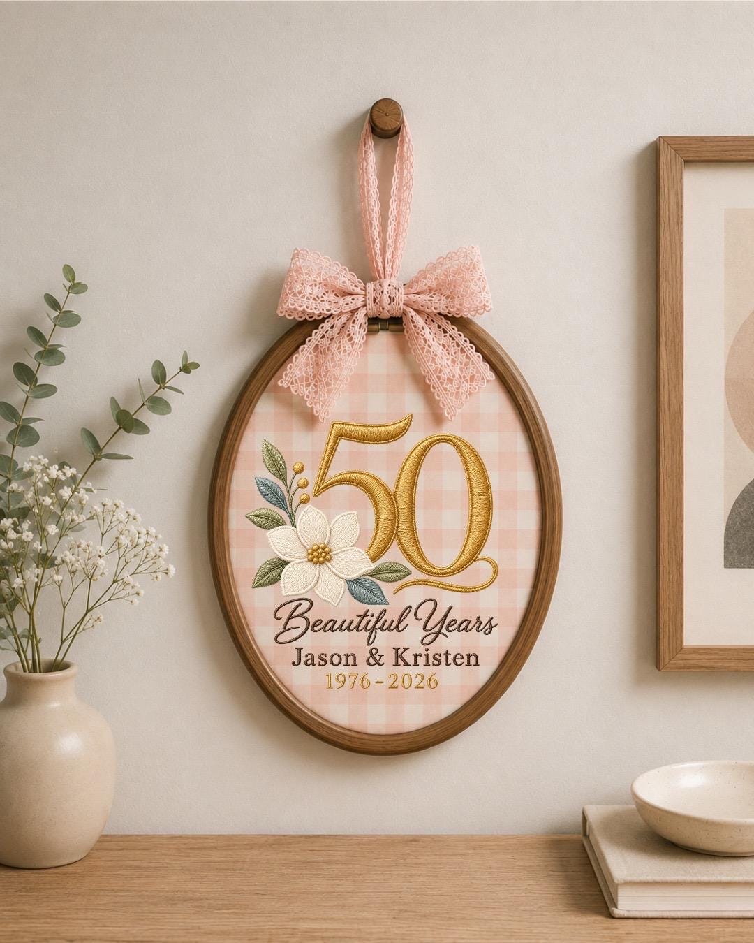 Personalized 50th Anniversary Embroidered Ornament, Custom Golden Wedding Anniversary Keepsake, 50 Years Together Gift, Couple Anniversary