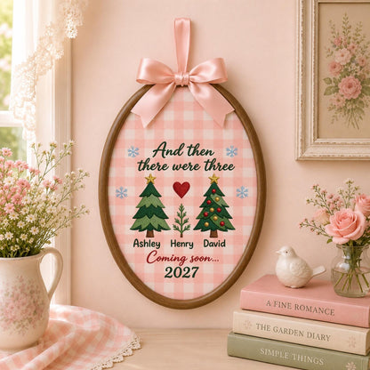 Personalized Embroidered Ornament, Pregnancy Announcement Christmas Ornament, And Then There Were Three, Baby Coming Soon 2027 Keepsake