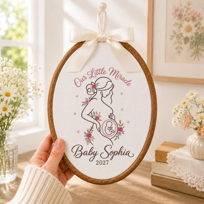 Personalized Embroidered Ornament, Pregnancy Announcement Keepsake, Our Little Miracle Baby Gift, Custom Name Mom To Be Ornament