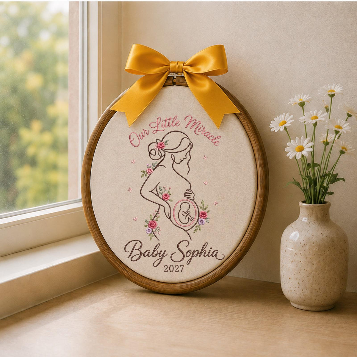 Personalized Embroidered Ornament, Pregnancy Announcement Keepsake, Our Little Miracle Baby Gift, Custom Name Mom To Be Ornament