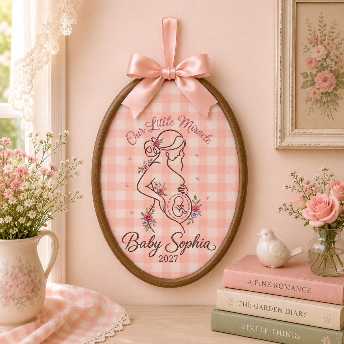 Personalized Embroidered Ornament, Pregnancy Announcement Keepsake, Our Little Miracle Baby Gift, Custom Name Mom To Be Ornament