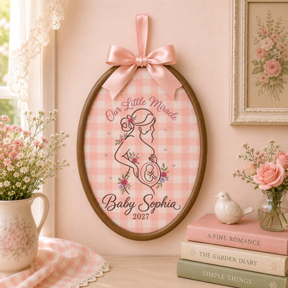 Personalized Embroidered Ornament, Pregnancy Announcement Keepsake, Our Little Miracle Baby Gift, Custom Name Mom To Be Ornament