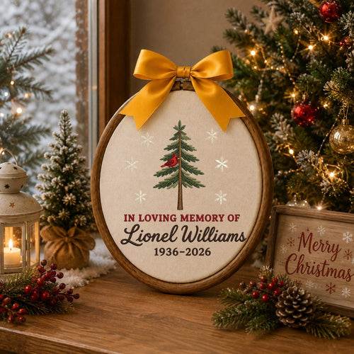 Personalized Embroidered Ornament, Cardinal Memorial Ornament, In Loving Memory Gift, Custom Name Remembrance Keepsake, Sympathy Christmas