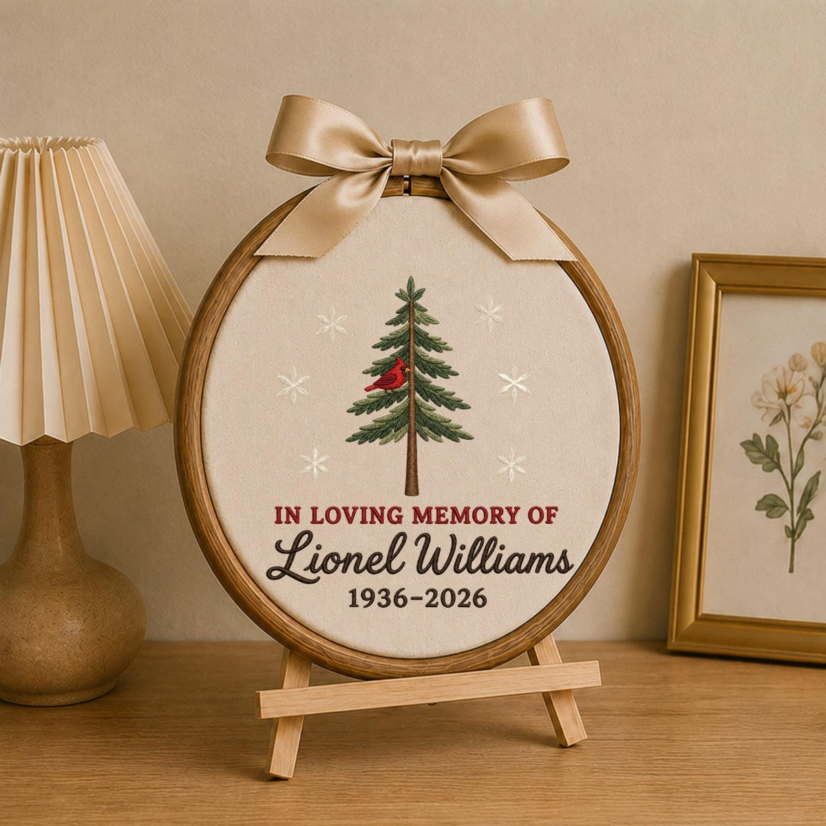 Personalized Embroidered Ornament, Cardinal Memorial Ornament, In Loving Memory Gift, Custom Name Remembrance Keepsake, Sympathy Christmas