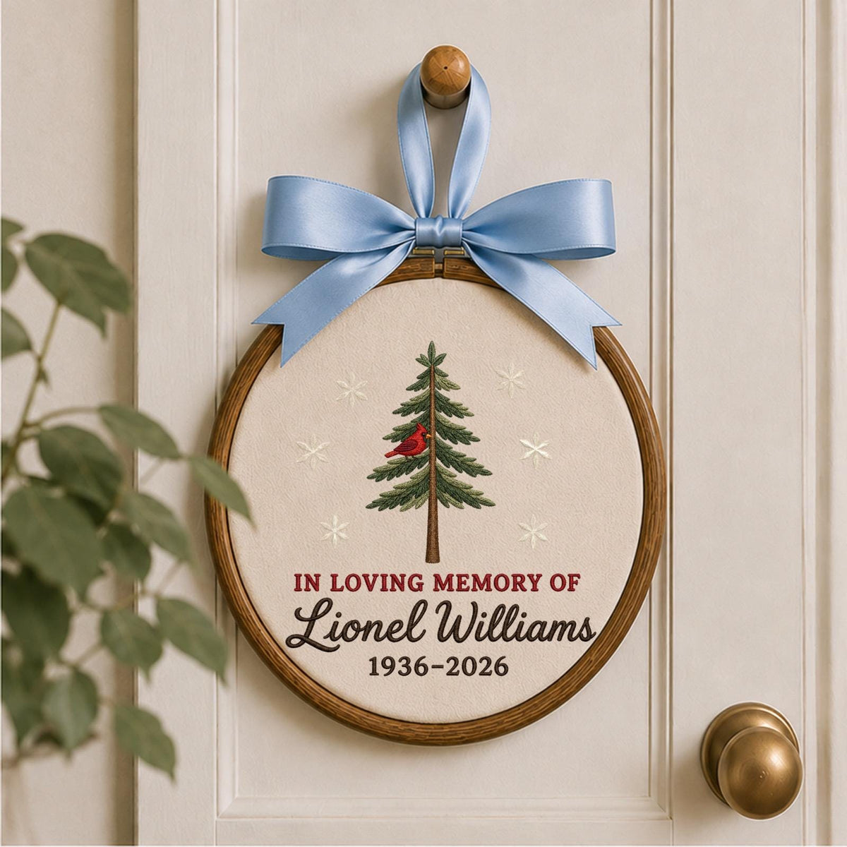 Personalized Embroidered Ornament, Cardinal Memorial Ornament, In Loving Memory Gift, Custom Name Remembrance Keepsake, Sympathy Christmas