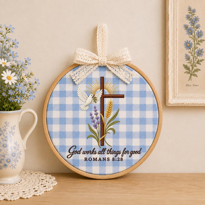 Personalized Embroidered Ornament, Romans 8:28 Christian Ornament, Cross Dove Bible Verse Gift, Religious Faith Keepsake, Christian Decor