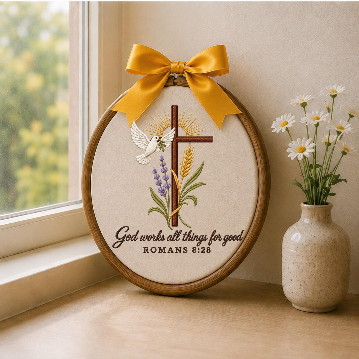 Personalized Embroidered Ornament, Romans 8:28 Christian Ornament, Cross Dove Bible Verse Gift, Religious Faith Keepsake, Christian Decor