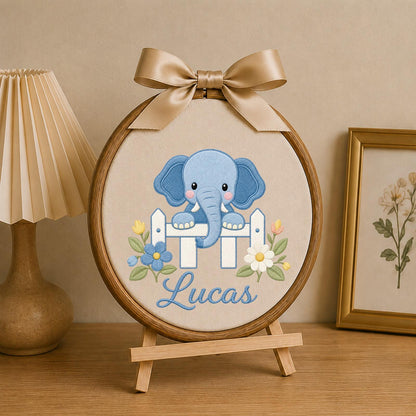 Personalized Embroidered Ornament, Elephant Name Hoop, Baby Boy Nursery Decor, Floral Newborn Gift, Baby Shower Keepsake