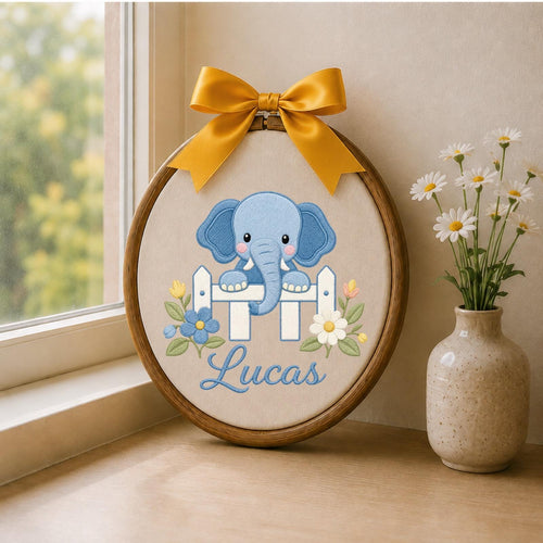 Personalized Embroidered Ornament, Elephant Name Hoop, Baby Boy Nursery Decor, Floral Newborn Gift, Baby Shower Keepsake