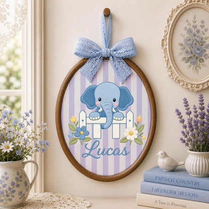 Personalized Embroidered Ornament, Elephant Name Hoop, Baby Boy Nursery Decor, Floral Newborn Gift, Baby Shower Keepsake