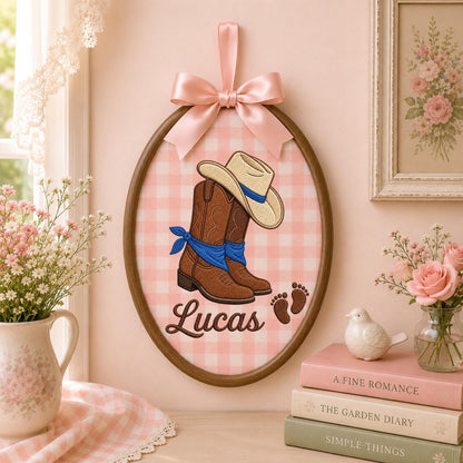 Personalized Embroidered Ornament, Cowboy Baby Name Hoop, Western Nursery Decor, Baby Boy Shower Gift, Rustic Newborn Keeếpak