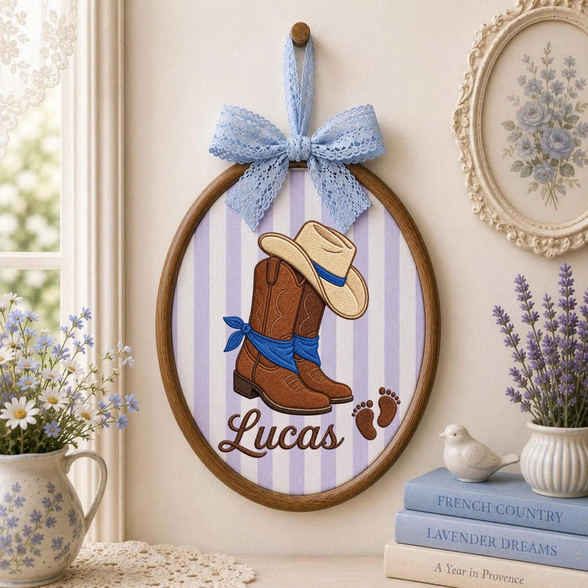 Personalized Embroidered Ornament, Cowboy Baby Name Hoop, Western Nursery Decor, Baby Boy Shower Gift, Rustic Newborn Keeếpak