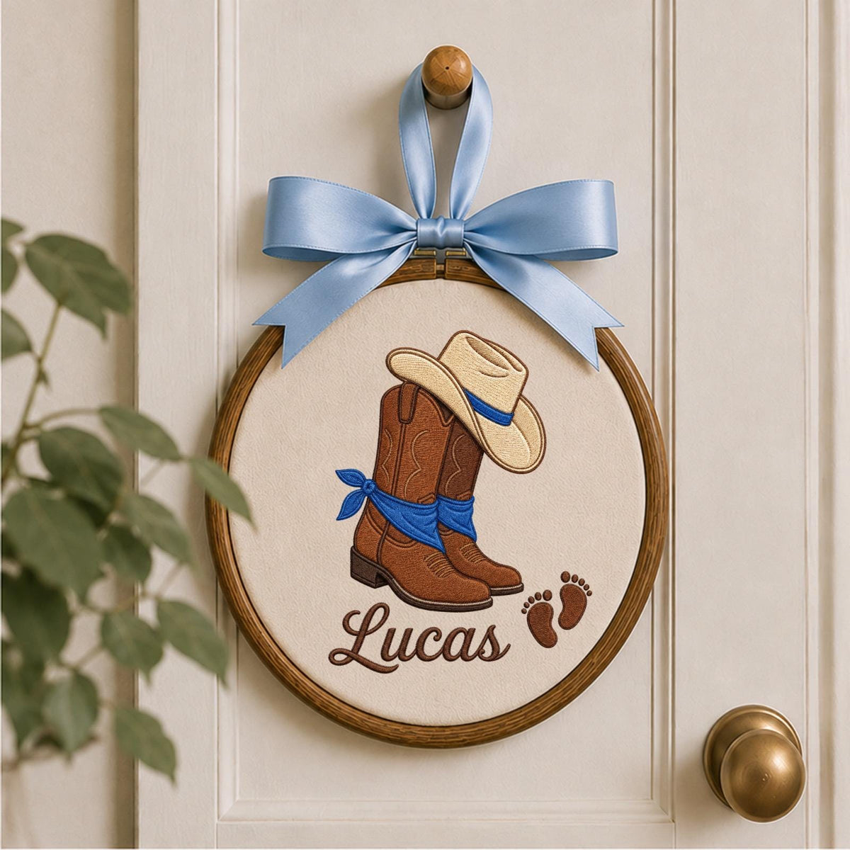 Personalized Embroidered Ornament, Cowboy Baby Name Hoop, Western Nursery Decor, Baby Boy Shower Gift, Rustic Newborn Keeếpak