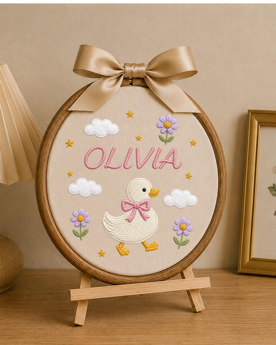 Personalized Embroidered Duck Ornament, Custom Baby Name Hoop, Floral Duck Nursery Decor, Baby Girl Gift, Newborn Keepsake