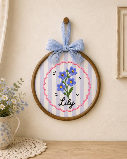 Personalized Pink Flower Embroidered Ornament, Custom Name Floral Hoop, Birth Flower Gift, Baby Girl Nursery Decor, Personalized Keepsake