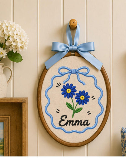 Personalized Carnation Embroidered Ornament, Custom Name Floral Hoop, Birth Flower Gift, Red Flower Decor, Personalized Keepsake