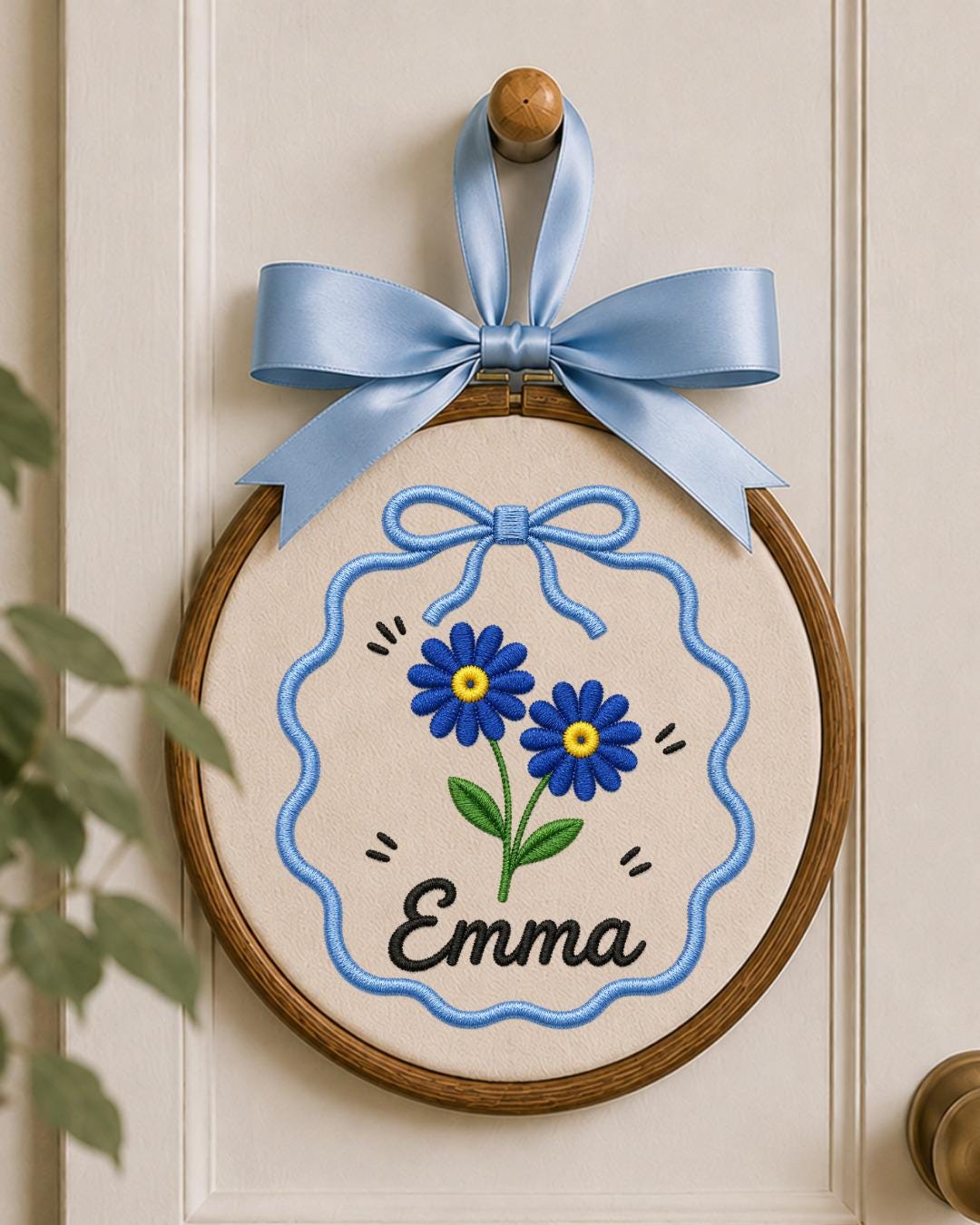Personalized Carnation Embroidered Ornament, Custom Name Floral Hoop, Birth Flower Gift, Red Flower Decor, Personalized Keepsake
