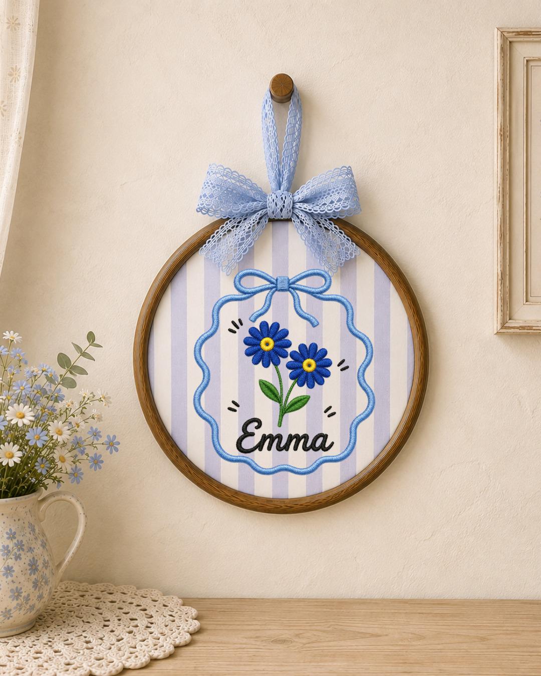 Personalized Carnation Embroidered Ornament, Custom Name Floral Hoop, Birth Flower Gift, Red Flower Decor, Personalized Keepsake