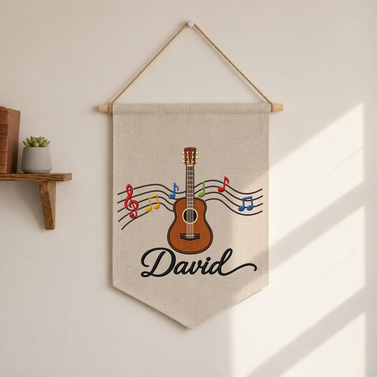 Personalized Guitar Embroidered Wall Hanging Banner, Custom Music Name Sign, Guitar Player Gift, Music Room Decor, Music Lover Gift