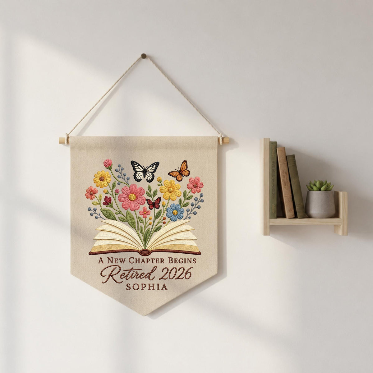 Personalized Retirement Embroidered Wall Hanging Banner, A New Chapter Begins Gift, Retired 2026 Decor, Book Lover Retirement Keepsake